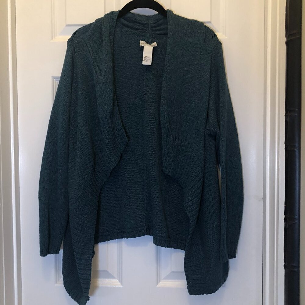 Soft Surroundings Open Front Cardigan Teal Blue Swearer Size L EUC
